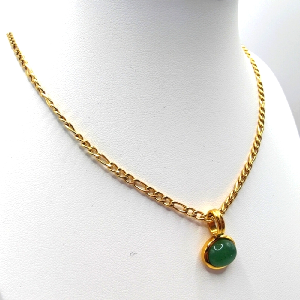 18k Gold Filled Necklace with Green Jade Pendant - Picture 3 of 10